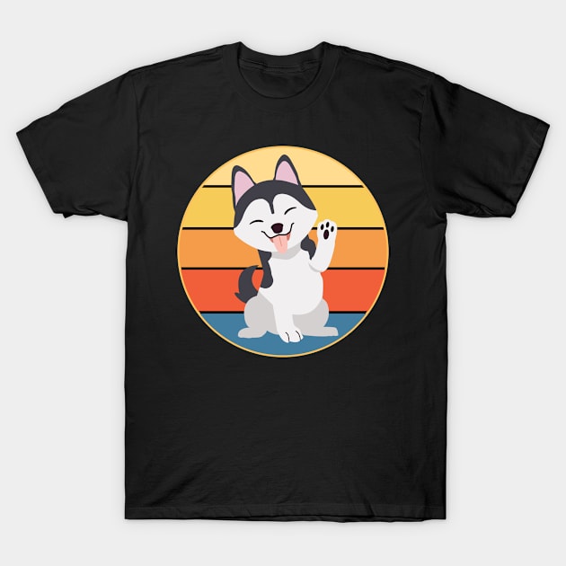 Funny Kawaii Cute Husky Dog Vintage Retro Sunset T-Shirt by Inspirational And Motivational T-Shirts